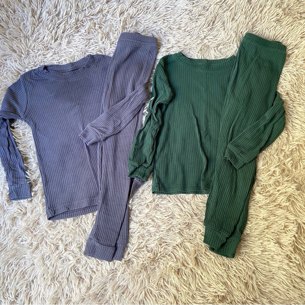 Boys pajamas set bundle ribbed knit modal spandex 100cm 3T gray green stretchy